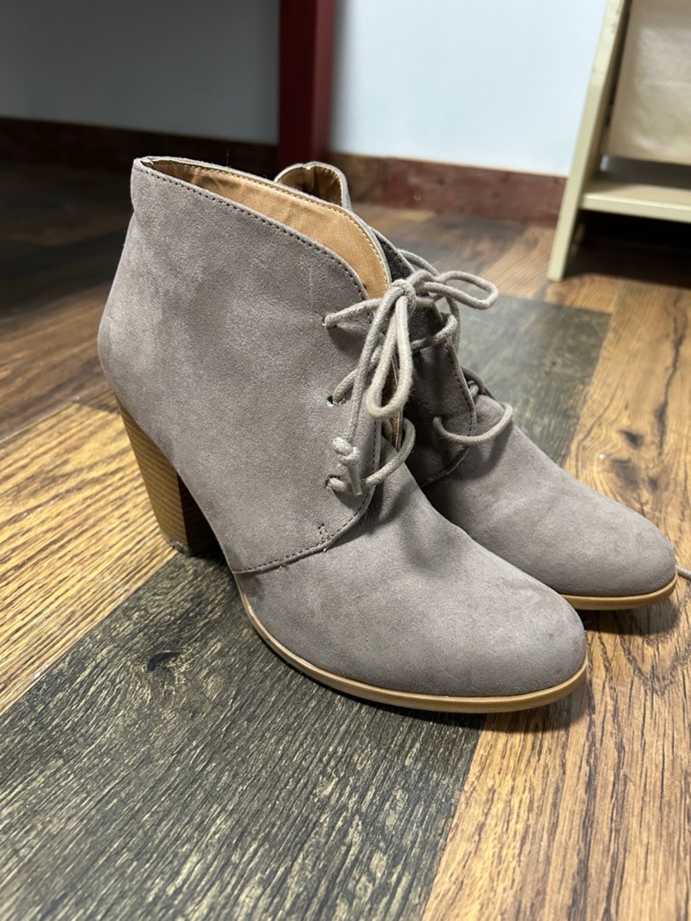 Maurices Taupe Lace-Up Suede Ankle Boots